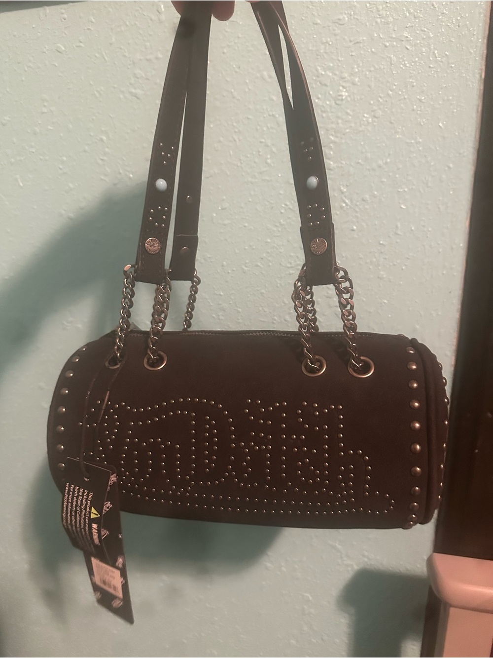 Studded Barrel Shoulder Bag in black Von Dutch